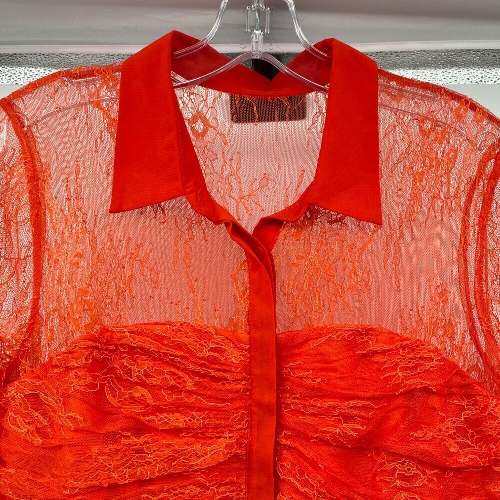 VENUS Lace Sheer Maxi Dress Long Sleeve Collared Orange Size 10 Size Zipper - Picture 2 of 9